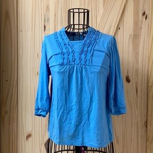 Nice comfy blue Sure that sleeves go down halfway